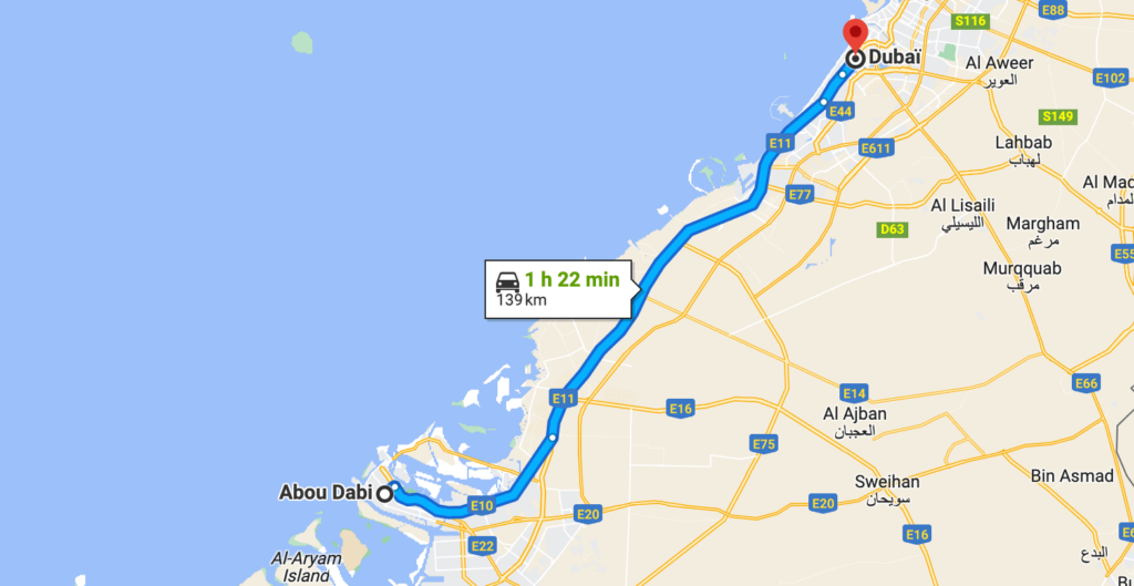 How Far is Abu Dhabi from Dubai